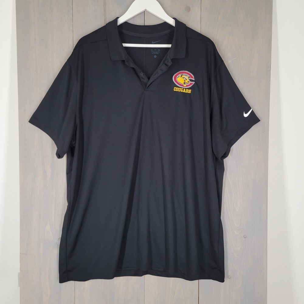 Nike Polo Shirt Mens XXL Black Dri-FIT Cougars Mascot Embroidered Short Sleeve